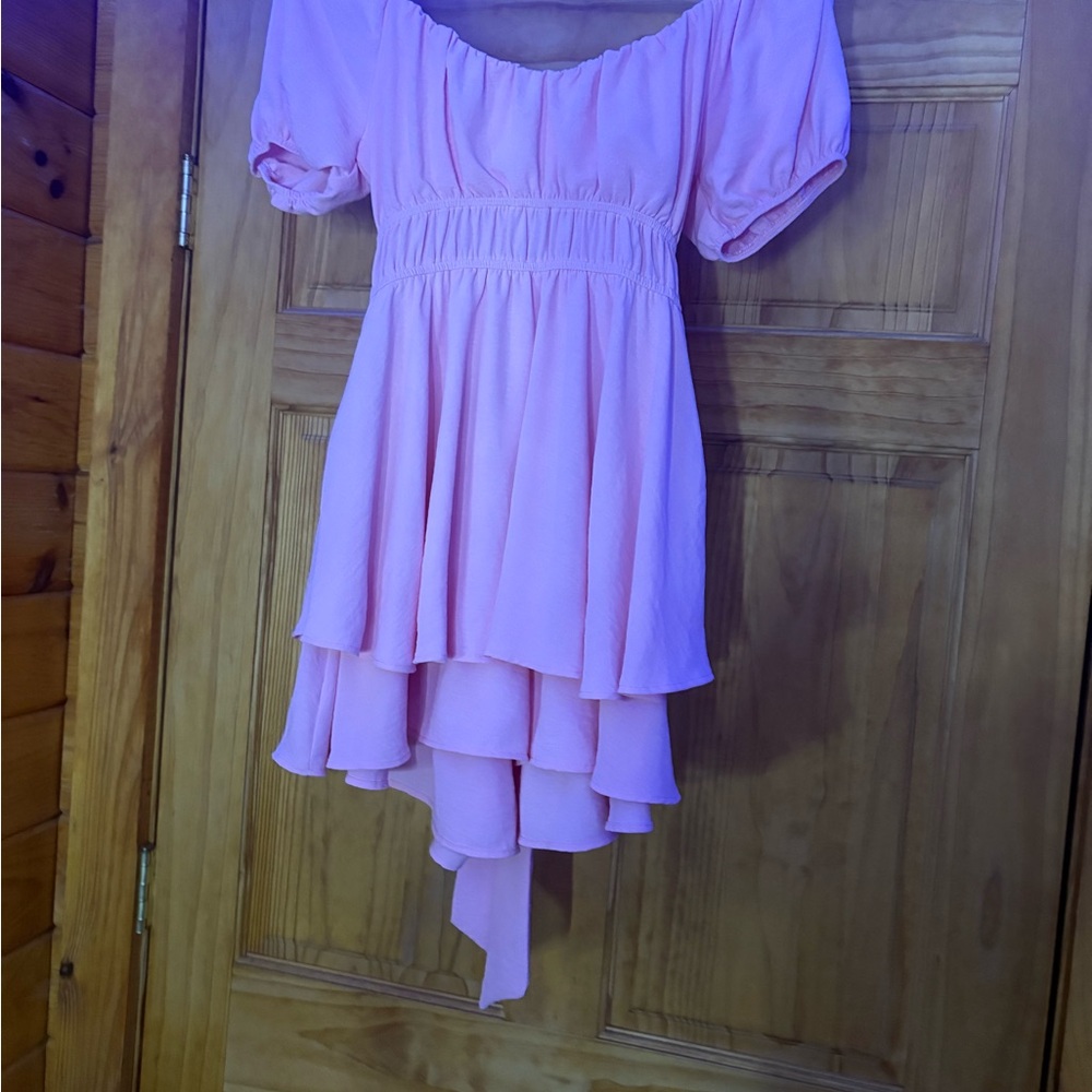 Charming Pink Off-Shoulder Dress - Picture 5 of 10